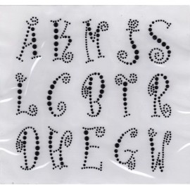 15 Assorted Black Boingo Rhinestone Iron-On Transfer Bling Initials