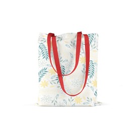 Le Jardin du Lin Printed Shopping Bag with Red Long Handles, Reusable Bag, Foldable, Fabric Bag, Size: 34 x 40 cm