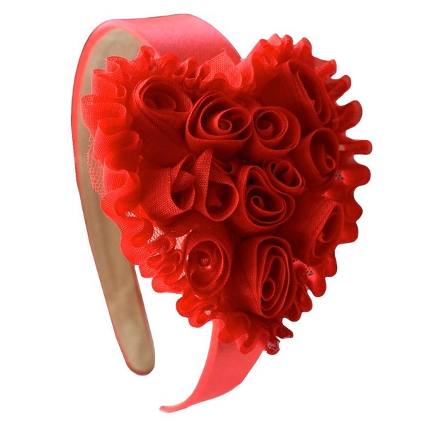 Funny Girl Designs Shabby Chiffon Rosette Heart Girls Headband (Red)
