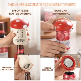 Mushroom Magnetic Bottle Opener & Can Top Cutter, 2-in-1 Tool