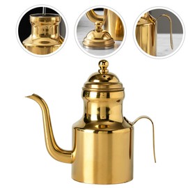 Angoily Stainless Steel Oil Pot Kitchen Oil Container Vinegar Dispenser Vinegar Bottle Gooseneck Coffee Pot Grease Filter Water Kettle Soy Sauce Dispenser Home Oil Pot Long Mouth Oil Tank