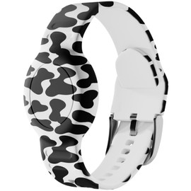 Foweroty AirTag Bracelet for Kids, Waterproof Cute Print Air tag Holder for Kids with Soft Silicone Full Coverage Anti-Lost Hidden Airtag Wristband Accessories for Child, Dairy Cow