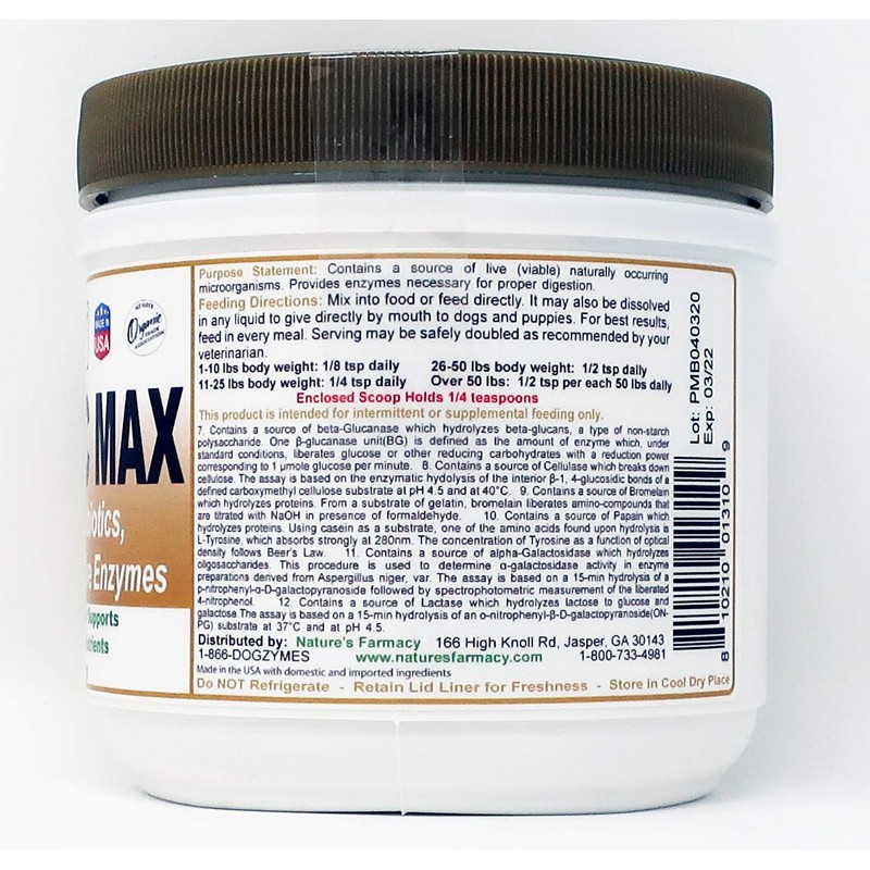 Dogzymes Probiotic Max -10 Billion CFU's Probiotics, Prebiotics, Digestive Enzymes