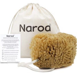 Naroa Unbleached Grass Sea Sponge Natural Exfoliating | Body Puff for Adults Shower and Bath Mediterranean Scrub with Rope (Large)