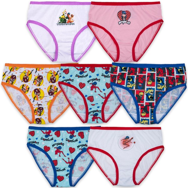 Miraculous Girls' Ladybug 7-Pack Underwear in Sizes 4, 6, 8, Multicolor/Assorted