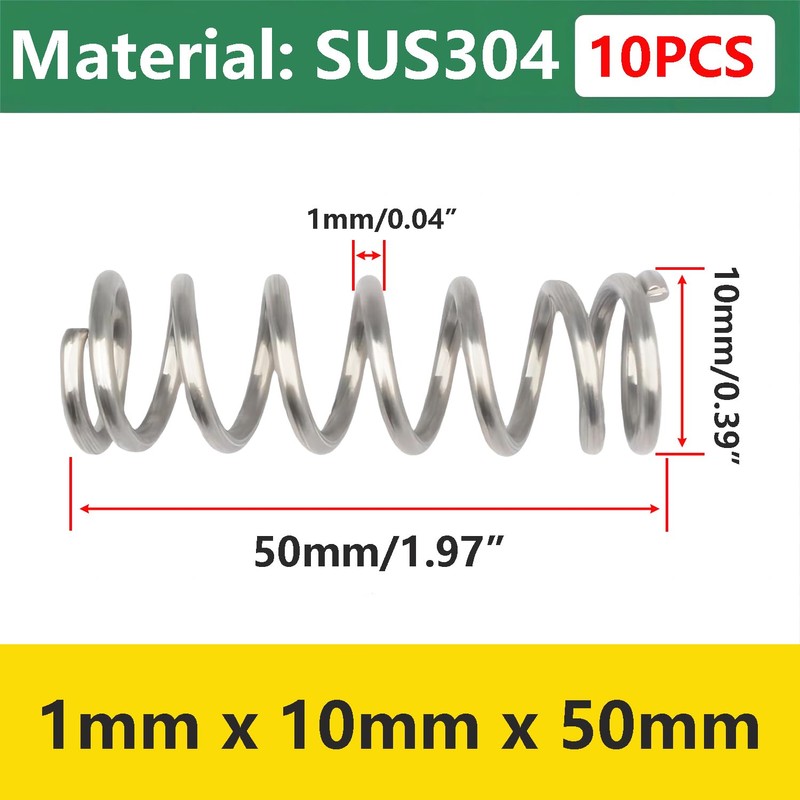 Qrity 10Pcs Coil Extended Compressed Spring, Compressed Springs, Stainless Steel