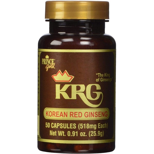 Prince Of Peace Prince Gold KRG Korean Red Ginseng, 50 Capsules – Natural Red Panax Ginseng – Korean Ginseng Root Powder – Chinese Herbal Supplement – Promotes Overall Health and Wellness