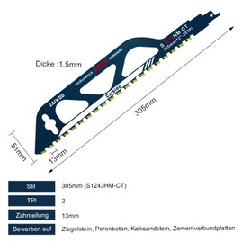 LAIWOO Reciprocating Saw Blade Stone, Carbide Saw Blades, Accessories Reciprocating Saw, HM Saw Blade Aerated Concrete, Accessories Reciprocating Saw for Aerated Concrete for Einhell, Dewalt, Bosch