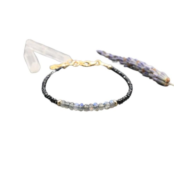 LKBEADS Labradorite & Black Tourmaline 3-4 mm rondelle shape faceted