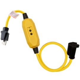 AIDA 2FT Auto Reset 12/3 Gauge SJTW Heavy Duty GFCI Extension Cord with 3 Prong Grounded Plug, 15 AMP Yellow Outdoor Extension Cable with LED Lighted, UL Listed, 1 Pack (Inline GFCI)