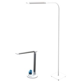 Viribright LED Dimmable CCT Brushed Nickel Desk Lamp & LED White Finish Floor Lamp w/Remote
