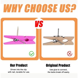 60 Pieces Wooden Pegs with Pins - Decorative Clothes Pegs for Crafts - Pins for Notes, Photos, Cork Boards, Craft Projects (Multi-Colour)