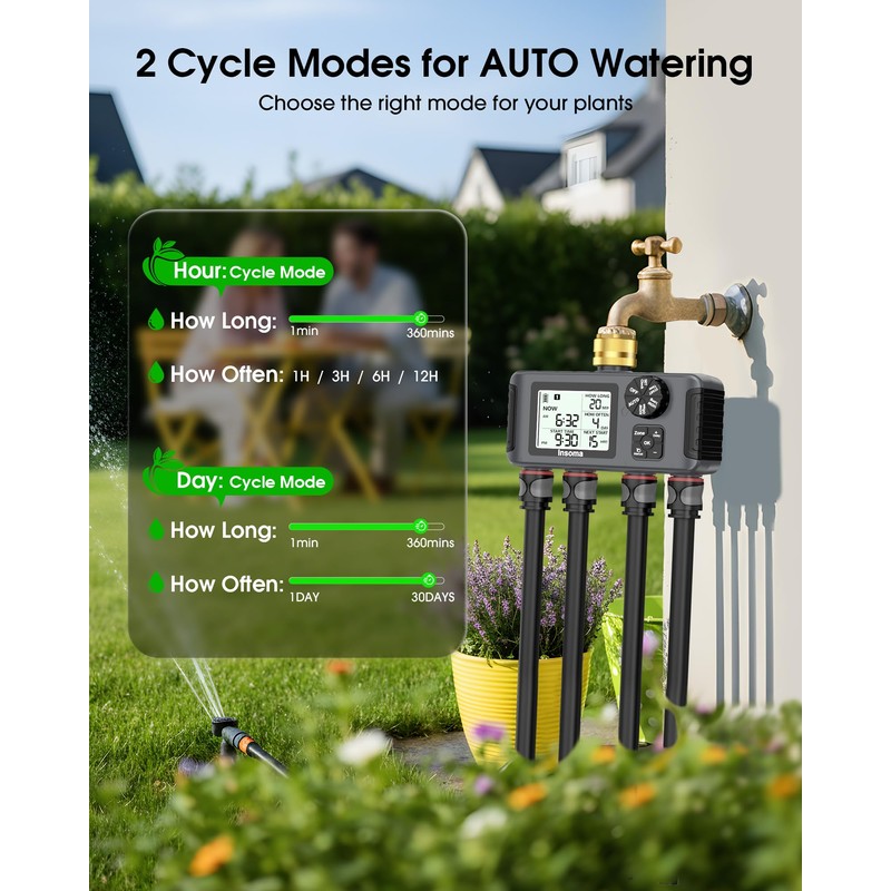 Insoma 4 Zones Sprinkler Timer with Brass Inlet & Outlet,