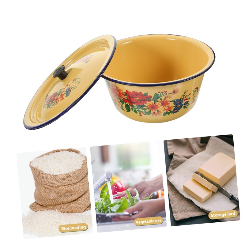 Zerodeko Retro Enamel Bowl Vintage Kitchen Basin Household Enamelware with