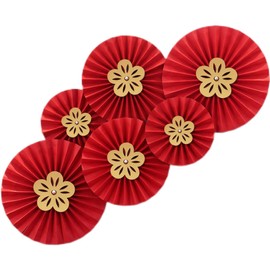 COZENTA Garland, Paper Fan, Decoration, Wedding, Birthday, Hinamatsuri, Red, Gold, Plum Blossoms
