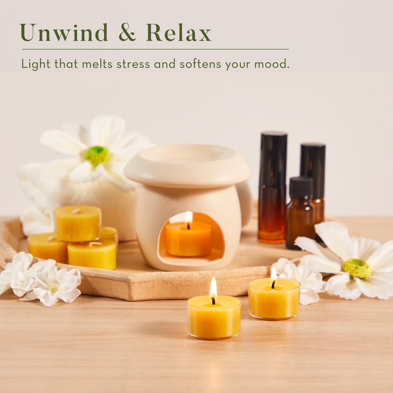 Ashlux Beeswax Tea Lights Candles 6 Pack, 6 Hours Clean