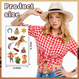 LANGFON 10 Sheets Cowboy Temporary Tattoos Cowboy Bounty Hunter Animal Temporary Tattoo Sticker Waterproof Western Theme Horse Fake Tattoo for Birthday Festival Theme Party Supplies Goody Bag Filler