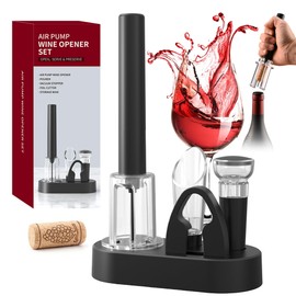 FBBULES Air Pressure Wine Opener Set with Foil Cutter, Vacuum Stopper, Aerator Pourer & Storage Base, Easy Cork Remover Corkscrew for Home Restaurant Party, Gifts for Wine Lovers