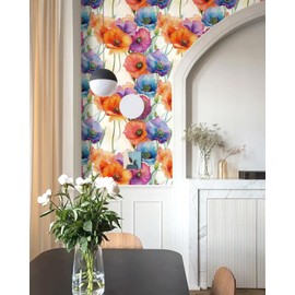 lenify Floral Peel and Stick Wallpaper Colorful Contact Paper 16.9inch x 196.8inch Flower Contact Paper Watercolor Wallpaper for Decorative Furniture Cabinets Self Adhesive Flower Removable Vinyl