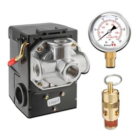 Dreyoo Air Compressor Pressure Switch 135-175 4-Port 20 Amp with 0-200 PSI Gauge and 200 Psi Safety Relief Valve, 1/4" NPT Replacement Pressure Switch Parts for Air Compressor