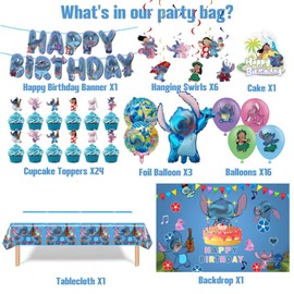 Birthday Party Decorations, Party Supplies Kit Include Birthday Banner, Latex Balloons, Backdrop, Cupcake Toppers, Hanging Swirl, Tablecloth for Kids Theme Party Decor