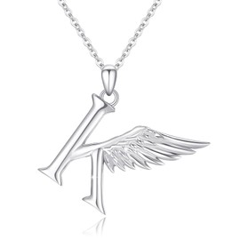 OHAYOO Initial K Necklace 925 Sterling Silver Letter Pendant Necklace with Angel Wings Initial Jewelry for Women Teen Girls