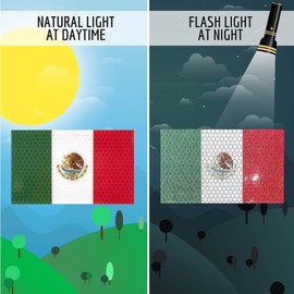 2PC Reflective Mexico Flag Magnets - 5x3 Inches - Mexico Magnet Decal for Car Jeep Truck Automobile Bumper