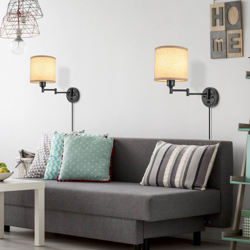 GOODATE ENCOMLI Dimmable Plug in Wall Sconces, Swing Arm Wall
