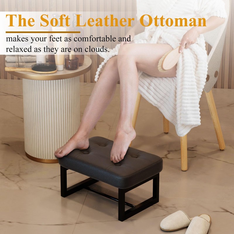 ITSST Small Ottoman，Foot Rest Stool,Leather Step Stool for Under Desk,Rectangular