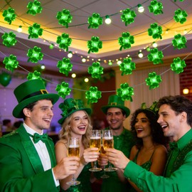 NewKoor St Patricks Day Decorations Lights - Green String Lights Battery Operated 13FT 40 LED Shamrocks Handmade String Lights with Remote Control for St. Patrick's Day