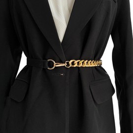 Oyccen Women's Elastic Belt Metal Chain Decorative Waist Belt Women Stretch Belt for Dress Coat Shirt, gold