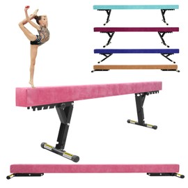 FINCOME Adjustable Balance Beam 8ft Pink, High and Lower Floor Beam Gymnastics Equipment for Kids Children, Gymnastics Beam with Legs for Home, Professional Training, Gymnastic Club Use