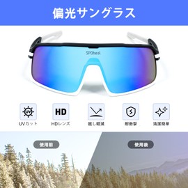 SPOheal FarRide-C01 Sports Sunglasses, Polarized Sunglasses, UV400 REVO UV Protection, 1.1 oz (30 g), Ultra Lightweight, Storage Pouch Included, 2 Dedicated Replacement Lenses, Baseball, Bicycle,