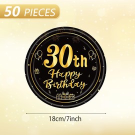 Fitoyplak 30th Birthday Decorations for Him Her,Black Gold 30 Year Old Party Tableware Set - 50Pcs 7Inch Disposable Plates Happy 1995 30th Birthday Plates for 30 Year Old Party Decorations,Serves 50