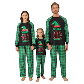 Naiyafly Matching Family Christmas Pyjamas Set Santa Clause Deer Print Pullover Shirt+ Plaid Long Pants Couple Matching PJs Xmas Sleepwear Nightwear Holiday Loungewear for Women Men Kids