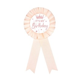 It's My Birthday Ribbon Satin Fabric Happy Birthday Tinplate Badge Pin Colorful Award Rosette Badge Brooch Pin Party Decorations for Women Men-A rose gold