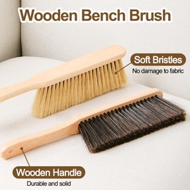 2 Pieces Wooden Dust Brush Hand Broom, Bench Brushes with Bristles, Handle Hair Brushes for Counter Bed Sofa Car Fireplace Household Woodworking Cleaning (Brown, Yellow)