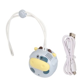 Mini Hanging Neck Fan USB Rechargeable Bladeless Cartoon Cow Shape Necklace Fan with Adjustable Lanyard for Outdoor Blue