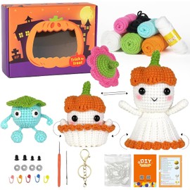 Needhao Beginner Crochet Kit for Adults and Kids,Easy Crochet Starter Kits with Step-by-Step Video Tutorials-DIY Knitting kit (White Ghost)