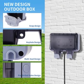 Toptozl Outdoor Electrical Outlet Box with Switch & 10ft Extension Cord, NEMA 5-15R Outdoor Power Strip Weatherproof, STW 14 AWG, IP66 Waterproof Wall Power Socket with Cover, 2 Inch Deep, WRTR