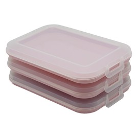 Set of 3 Cold Meat Tins with Integrated Serving Plate, Food Storage Box, Food Container, Cold Meat Box, Stackable, BPA-Free, Kitchen Supplies, Plastic, Pink