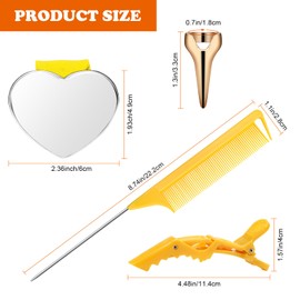 Coldairsoap 17 Pieces Hair Parting Tools Set Heart, Included 8P Hair Parting Ring 2P Metal Rat Tail Comb 6P Hair Sectioning Clip with 1P Magnetic Wrist Sewing Pin Holder for Braiding (Yellow)