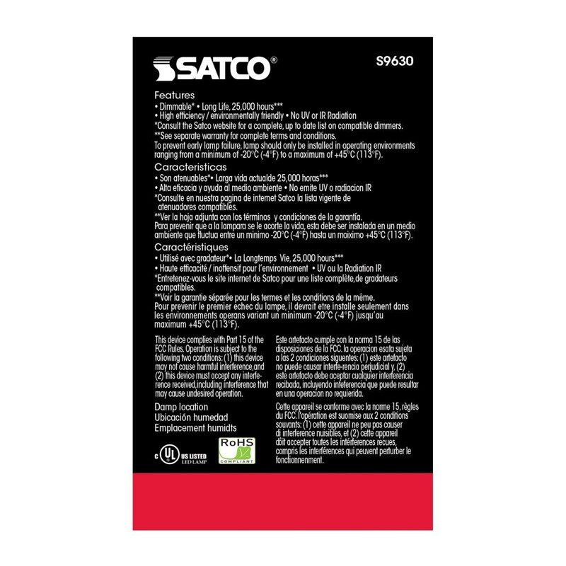 Satco S9630-6.5 Watt LED Bulb; 2700K; 120 Volts (6 LED