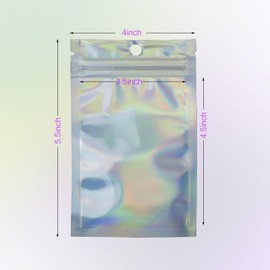 Seuodtm 100 bolsas holográficas transparentes de Mylar con cierre hermético para pequeñas empresas, para recuerdos de fiestas, dulces, joyas, almacenamiento de galletas (4 x 5.5 pulgadas)