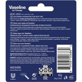 Vaseline- Lip Therapy Aloe Fresh - Bálsamo labial hidratante en barra, humectante para labios secos, 0,16 oz cada uno