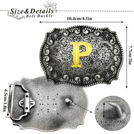 Yjfeshion 2 Pieces Western Cowboy Belt Buckle Bolo Tie Set Golden Initial Letter ABCJ to Z Rodeo Belt Buckles for Women Men P