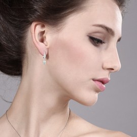 Gem Stone King 925 Sterling Silver White Simulated Opal Leverback Dangle Drop Earrings For Women (2.00 Cttw, Gemstone October Birthstone, Oval Cabochon 7X5MM)