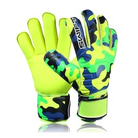 Swift Wear Men's Boys Pro Roll Flat Finger Saver Goalkeeper Football Goalie Goalkeeping Gloves Soccer Training Junior Kids Youth Adult (4, Green & Green Camo)