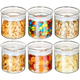ZENS Airtight Glass Canisters, Set of 6 Kitchen Storage Jars with Clear Lids,17 Ounce Sealed Cylinder Containers with Scew Designed Silicone Ring for Snacks