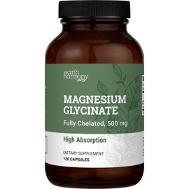 Earth Harmony Naturals- Glicinato de Magnesio Puro 500mg Suplemento de Magnesio Quelado, Magnesio Vegano de Alta Absorción, Ma                        